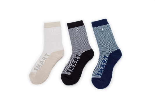 "Smart and Sexy" Crew Socks (3 Pair), Black Stripes, Navy Stripes, and White Stripes